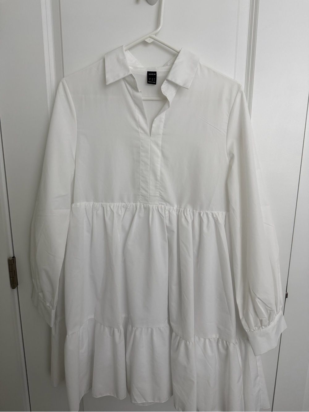 NWOT SHEIN White Tiered Poplin Button-Front Tunic